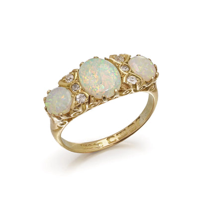 Vintage 2.50ct Opal and Diamond Three Stone Ring
