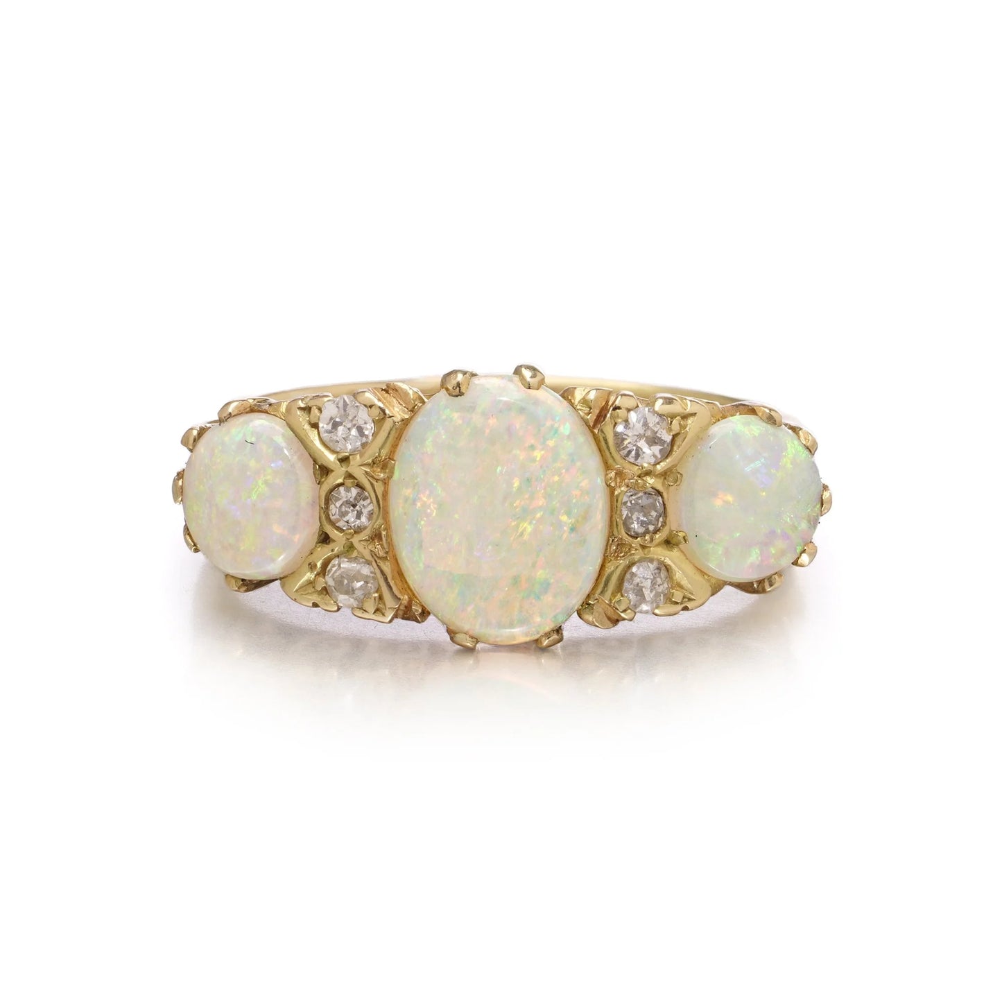 Vintage 2.50ct Opal and Diamond Three Stone Ring