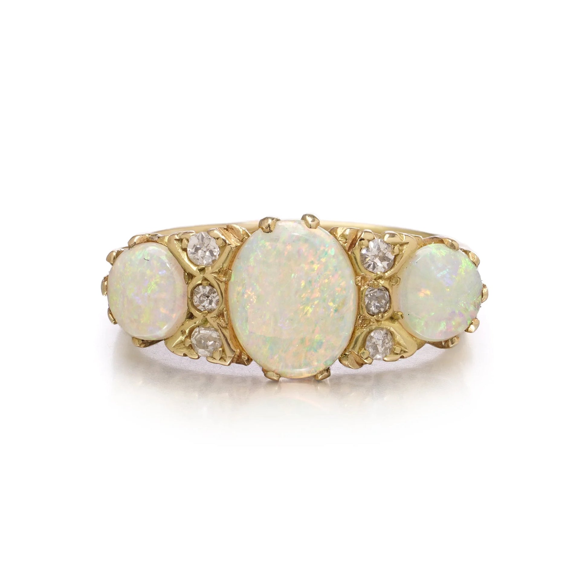 Vintage 2.50ct Opal and Diamond Three Stone Ring