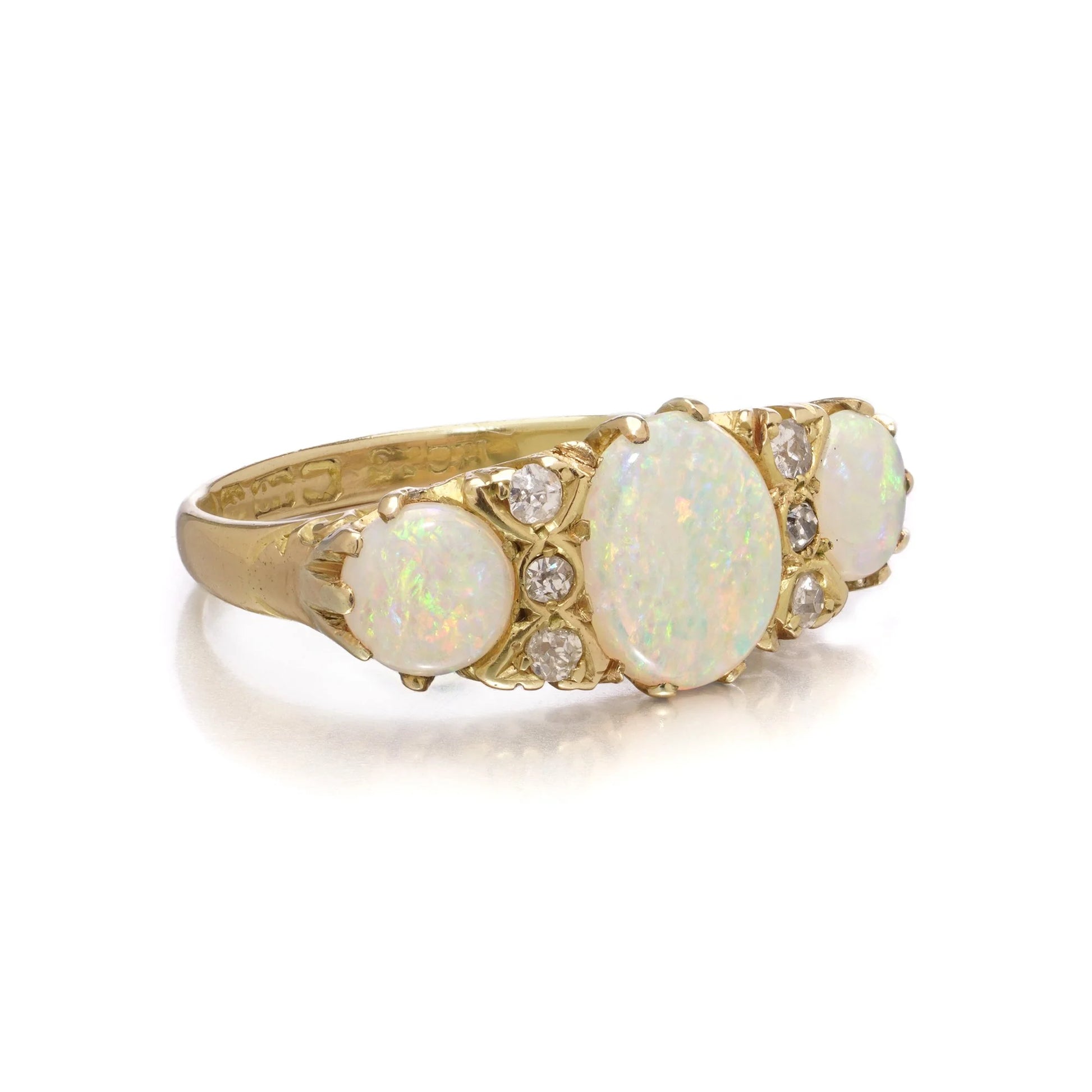 Vintage 2.50ct Opal and Diamond Three Stone Ring