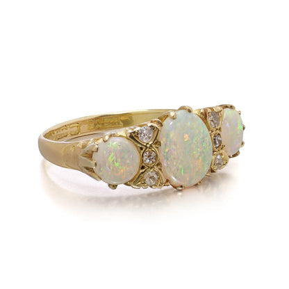 Vintage 2.50ct Opal and Diamond Three Stone Ring