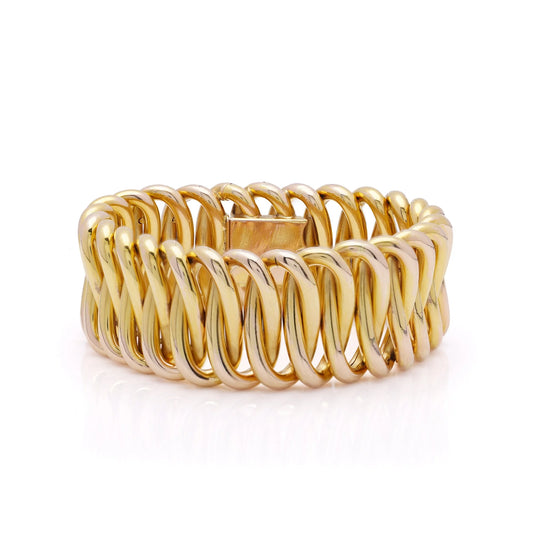 Vintage French Retro 18ct Yellow Gold Wave Design Bracelet
