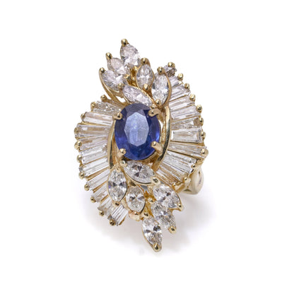 Sapphire and Diamond Cluster Cocktail Ring in 18kt Yellow Gold
