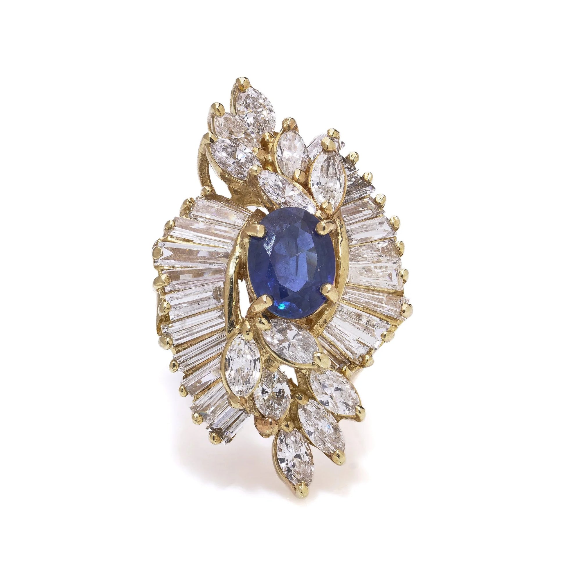 Sapphire and Diamond Cluster Cocktail Ring in 18kt Yellow Gold