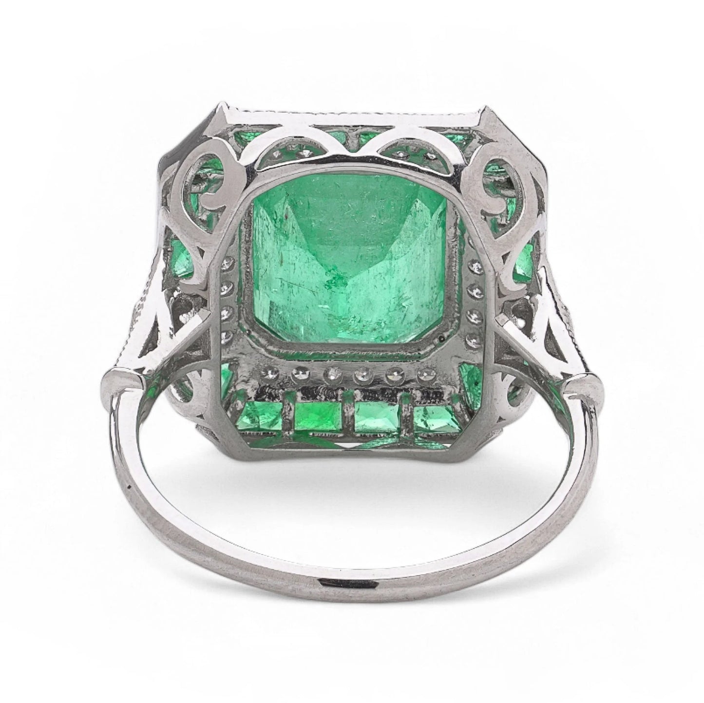 Art Deco Style 3.76ct Emerald and Diamond Cluster Ring in Platinum