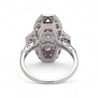 Art Deco Inspired Ruby and Diamond Plaque Ring in Platinum