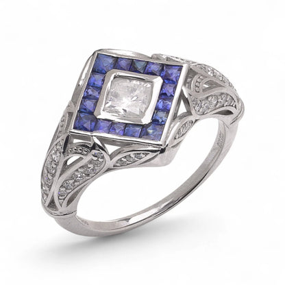 Art Deco style Platinum Diamond and Sapphire Ring