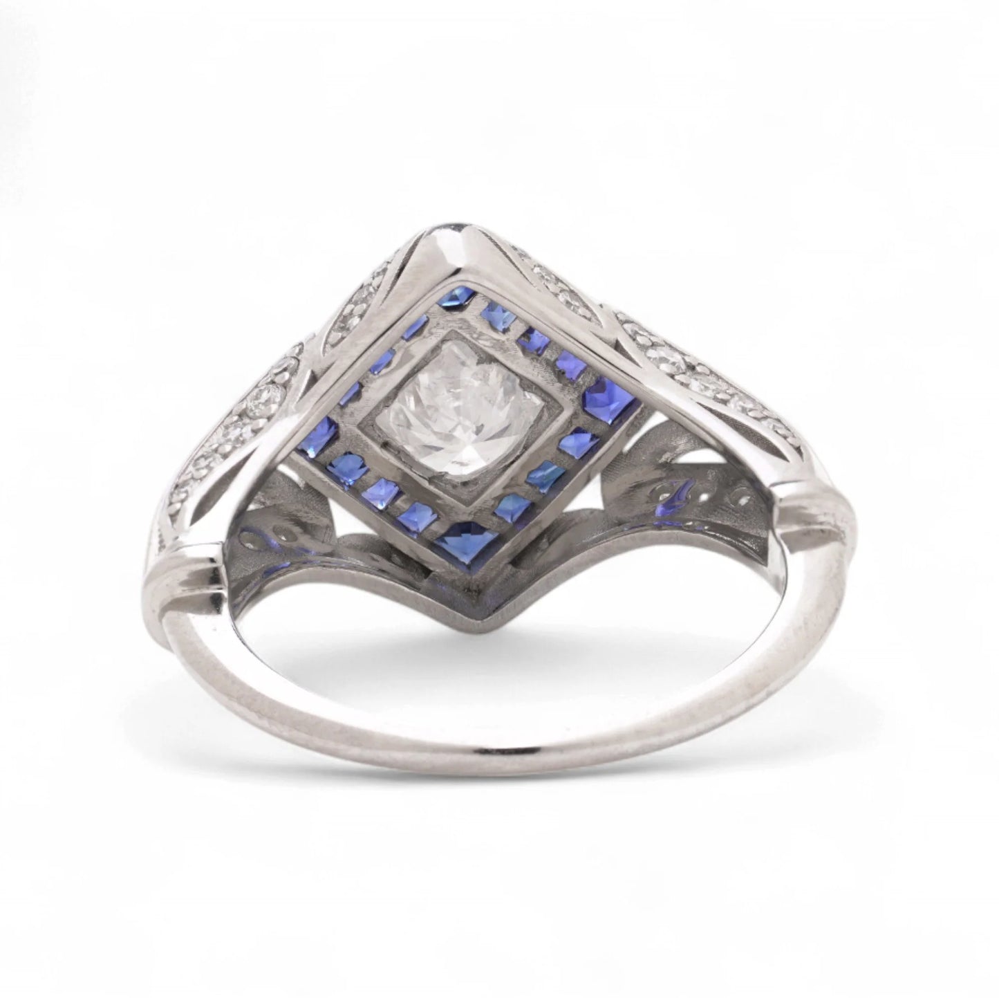 Art Deco style Platinum Diamond and Sapphire Ring