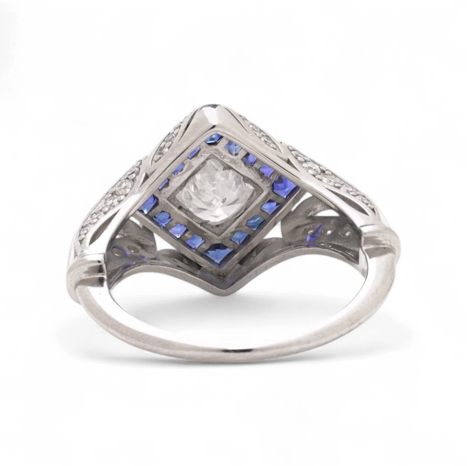 Art Deco style Platinum Diamond and Sapphire Ring