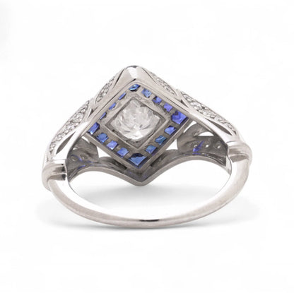 Art Deco style Platinum Diamond and Sapphire Ring