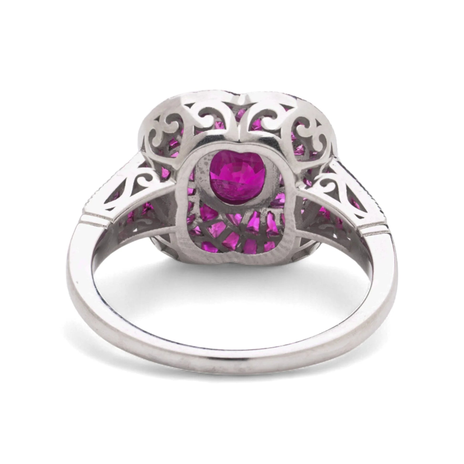 Contemporary Ruby and Diamond Flower Cluster Ring in Platinum