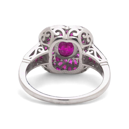 Contemporary Ruby and Diamond Flower Cluster Ring in Platinum