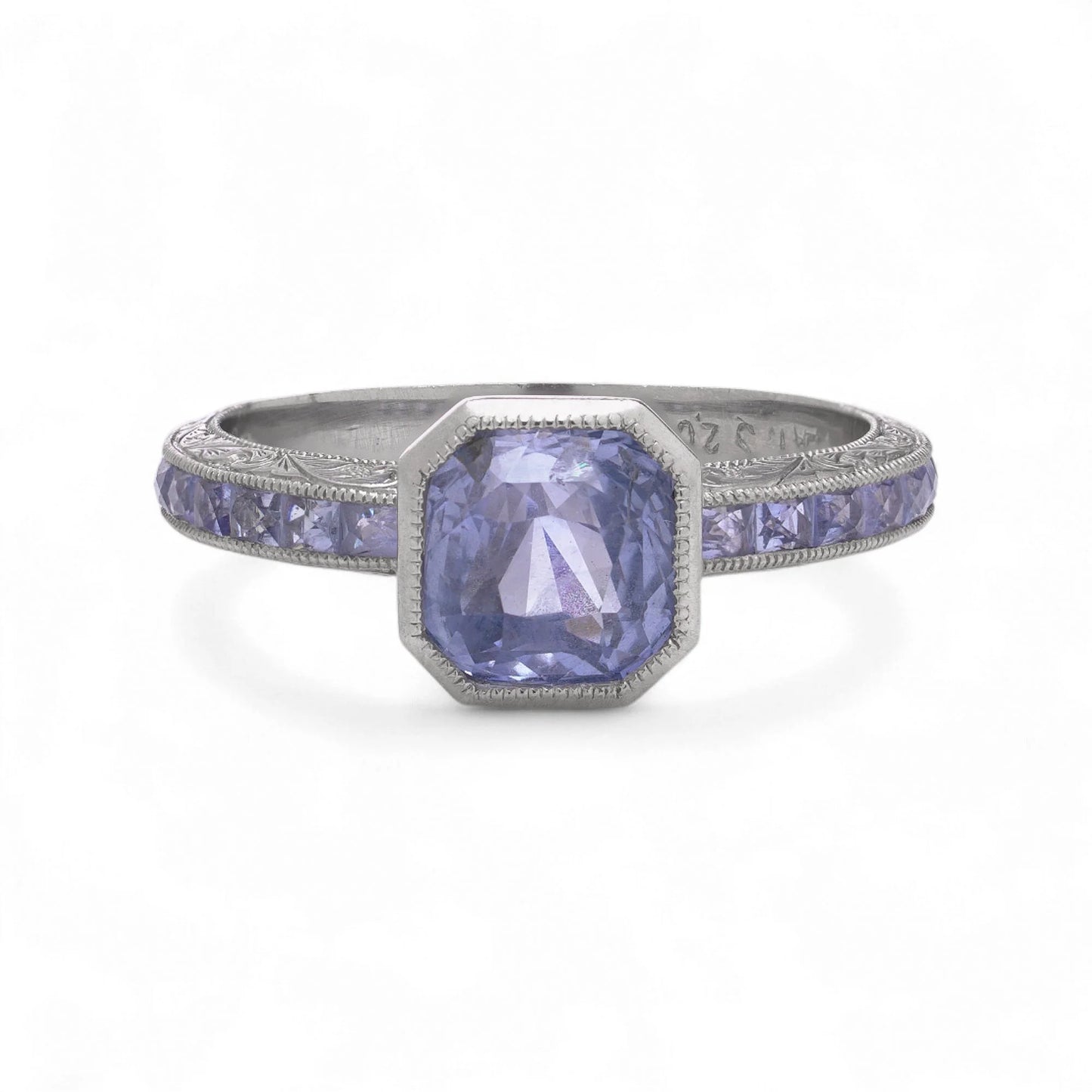 Art Deco Style Platinum 2.08 ct. Sapphire Ring with Calibré-Cut Sapphire Accents