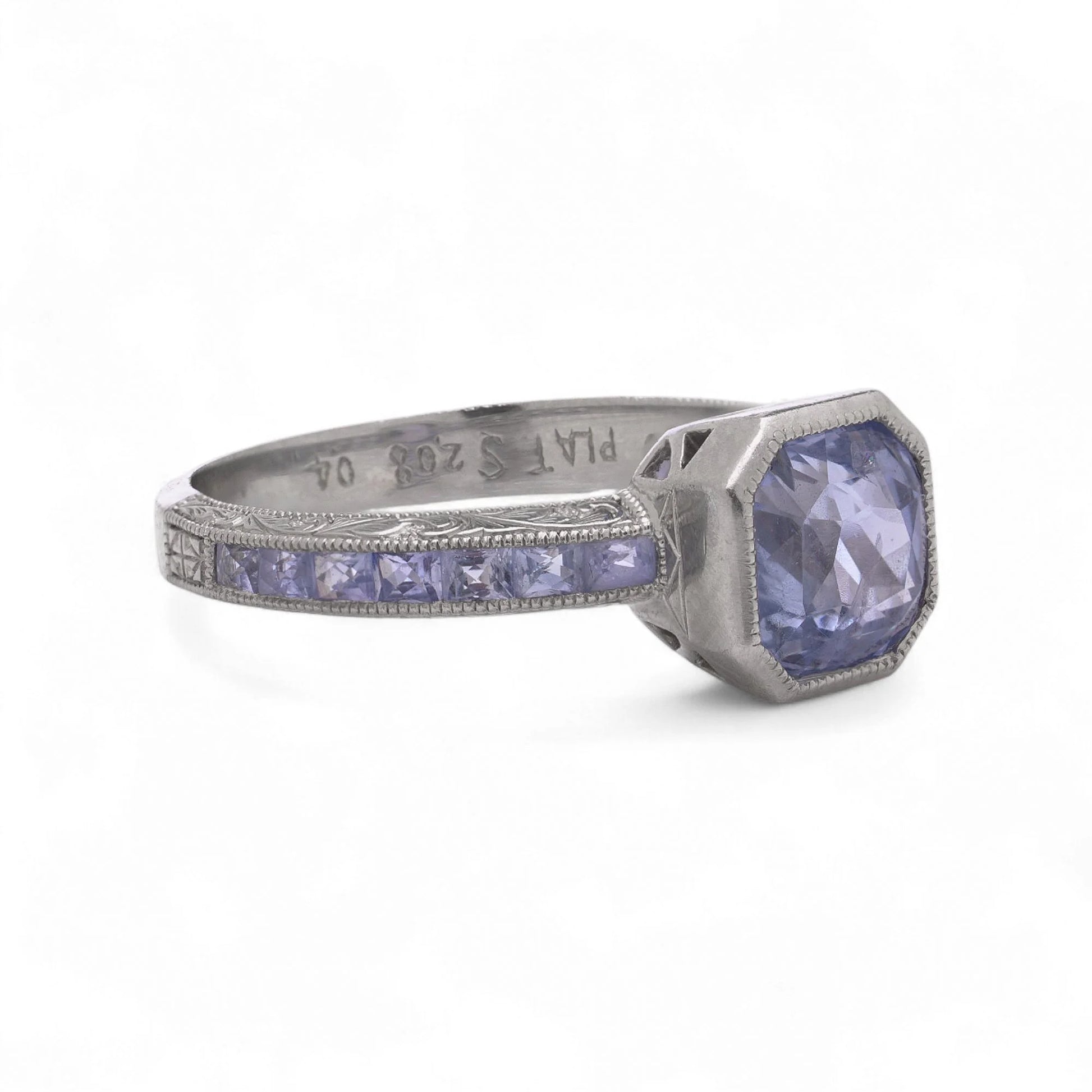 Art Deco Style Platinum 2.08 ct. Sapphire Ring with Calibré-Cut Sapphire Accents