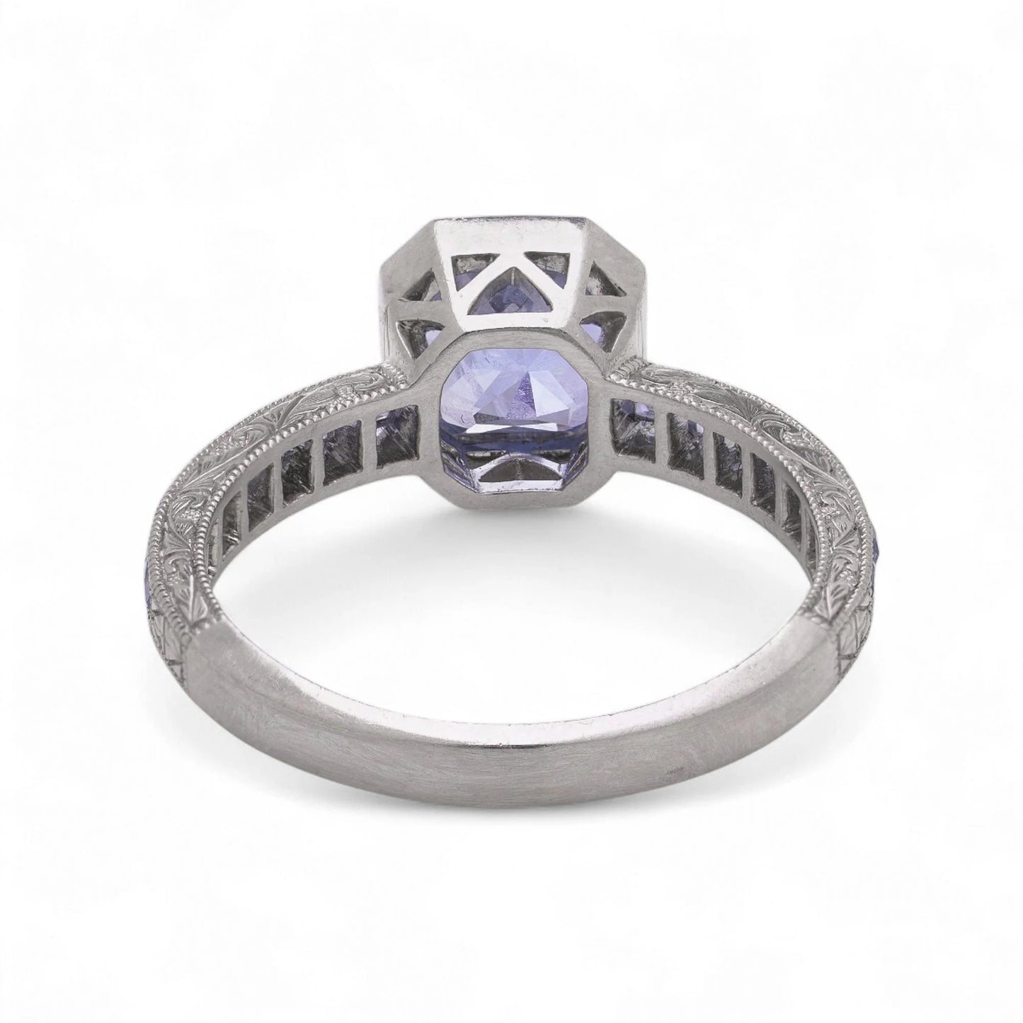 Art Deco Style Platinum 2.08 ct. Sapphire Ring with Calibré-Cut Sapphire Accents