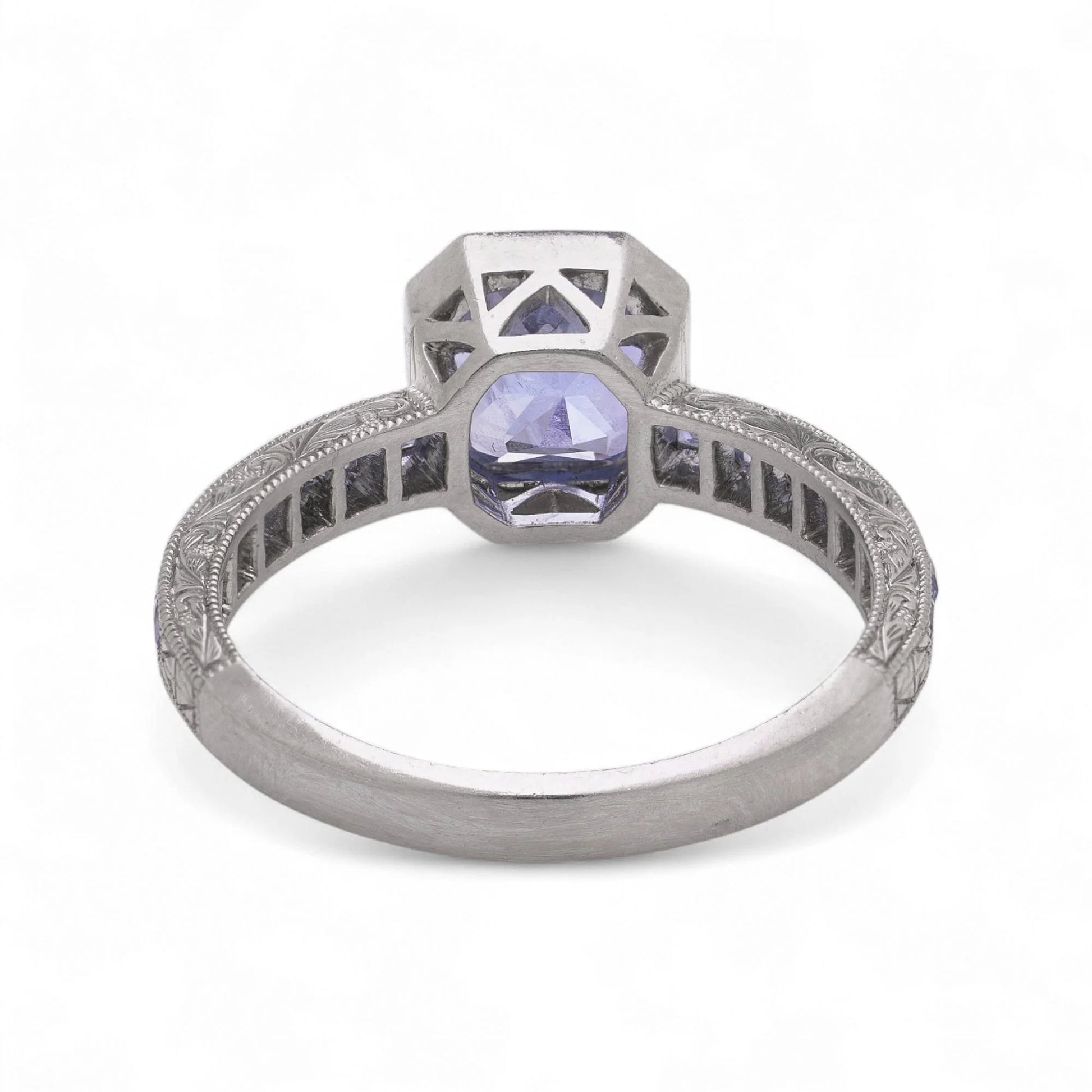 Art Deco Style Platinum 2.08 ct. Sapphire Ring with Calibré-Cut Sapphire Accents
