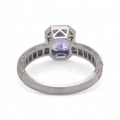 Art Deco Style Platinum 2.08 ct. Sapphire Ring with Calibré-Cut Sapphire Accents