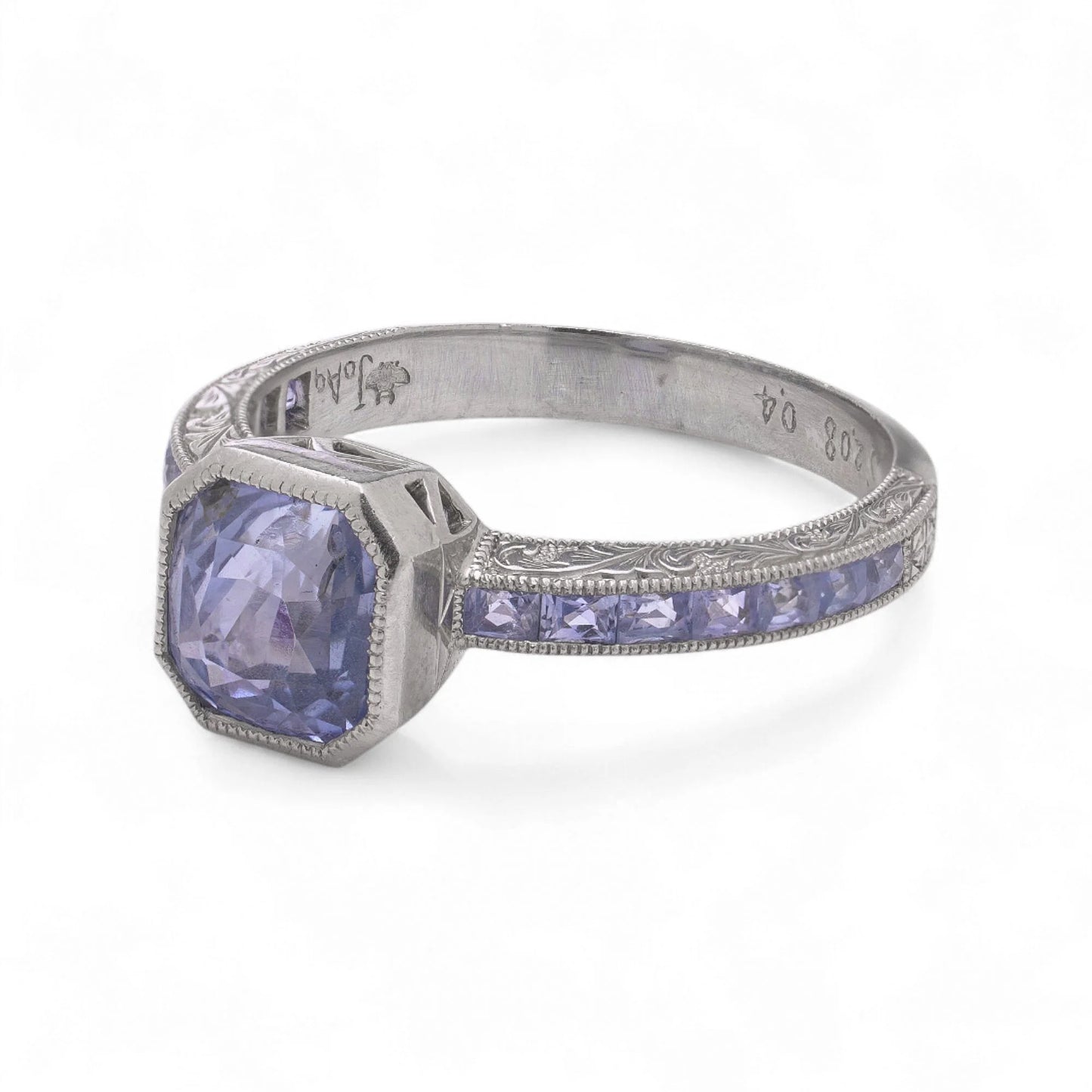 Art Deco Style Platinum 2.08 ct. Sapphire Ring with Calibré-Cut Sapphire Accents