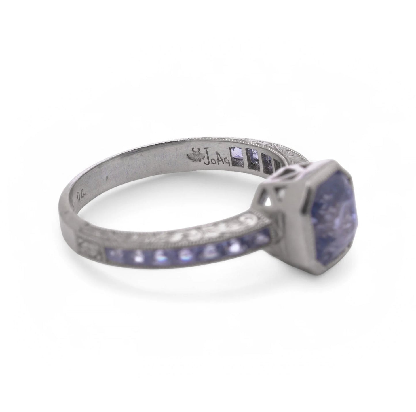 Art Deco Style Platinum 2.08 ct. Sapphire Ring with Calibré-Cut Sapphire Accents