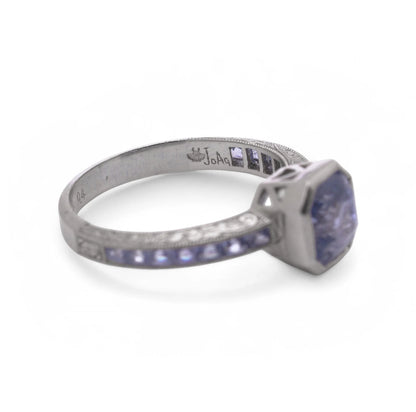 Art Deco Style Platinum 2.08 ct. Sapphire Ring with Calibré-Cut Sapphire Accents