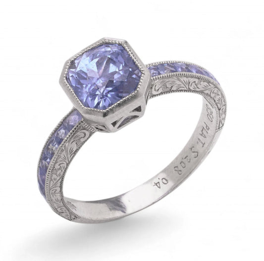 Art Deco Style Platinum 2.08 ct. Sapphire Ring with Calibré-Cut Sapphire Accents