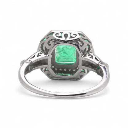 Art Deco Style Platinum 1.19 Carat Emerald And Diamond Ring