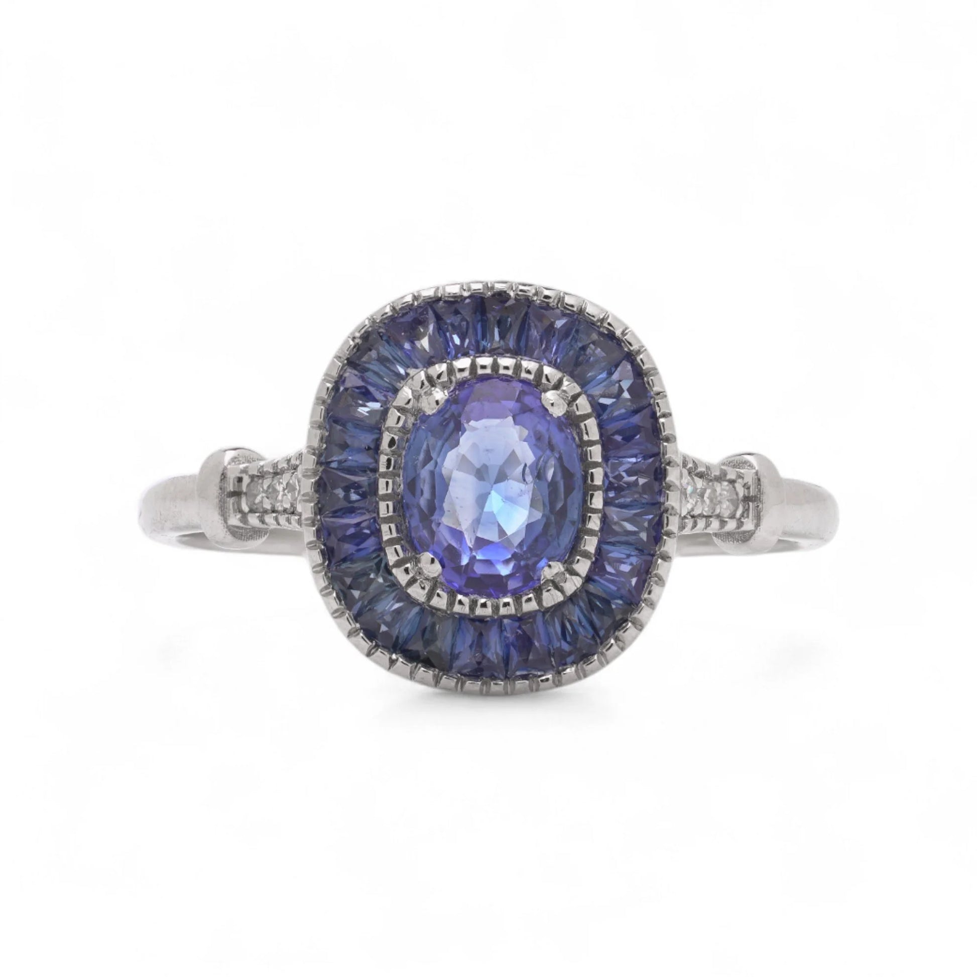 Sapphire Cluster Engagement Ring in Platinum with Diamonds