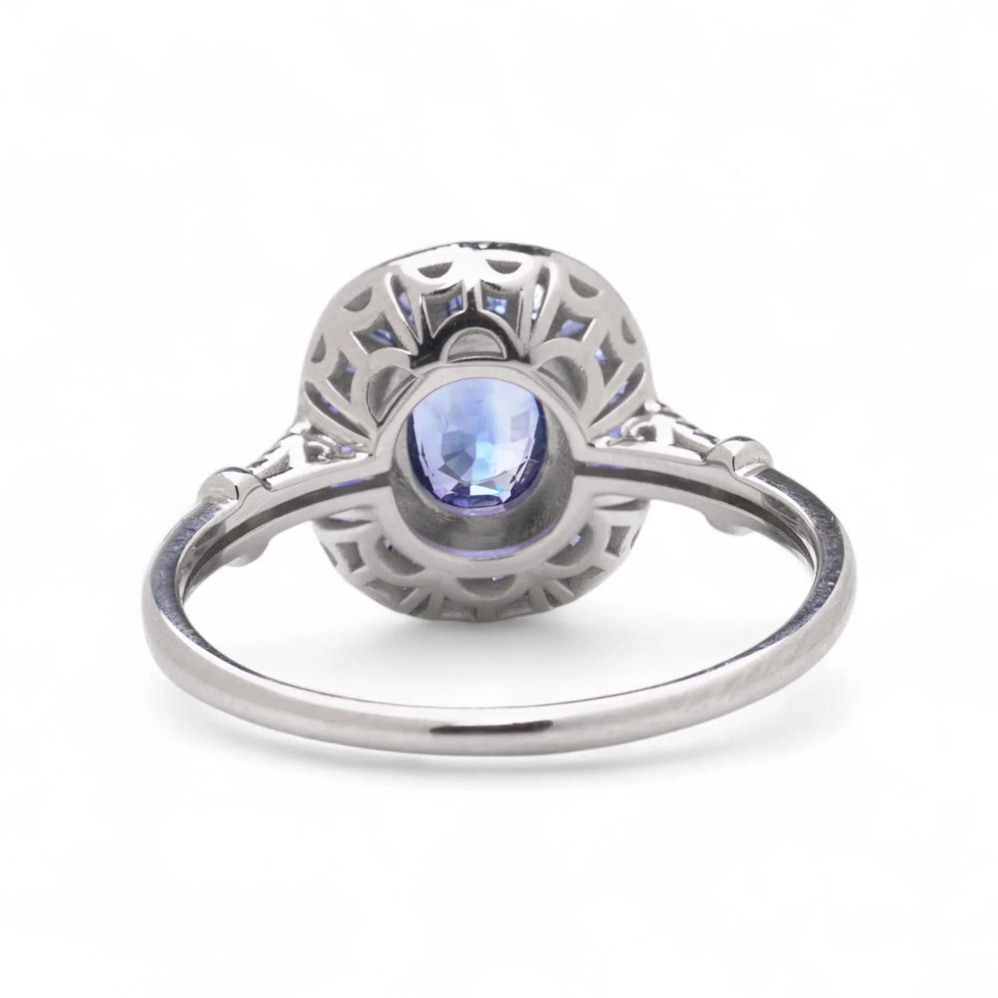 Sapphire Cluster Engagement Ring in Platinum with Diamonds