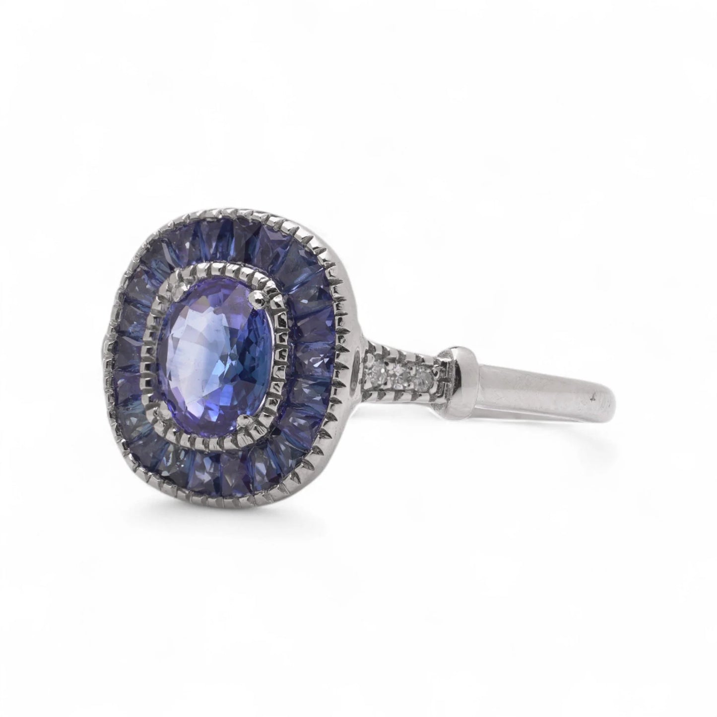 Sapphire Cluster Engagement Ring in Platinum with Diamonds