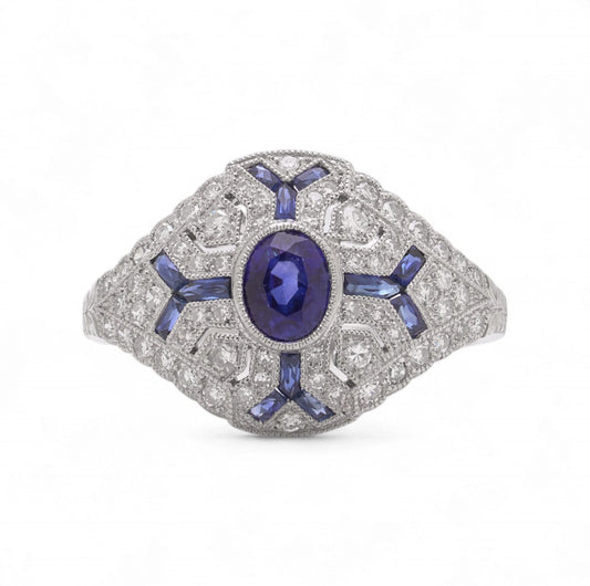 Art Deco style Platinum 0.74 ct. Sapphire and Diamond Ring