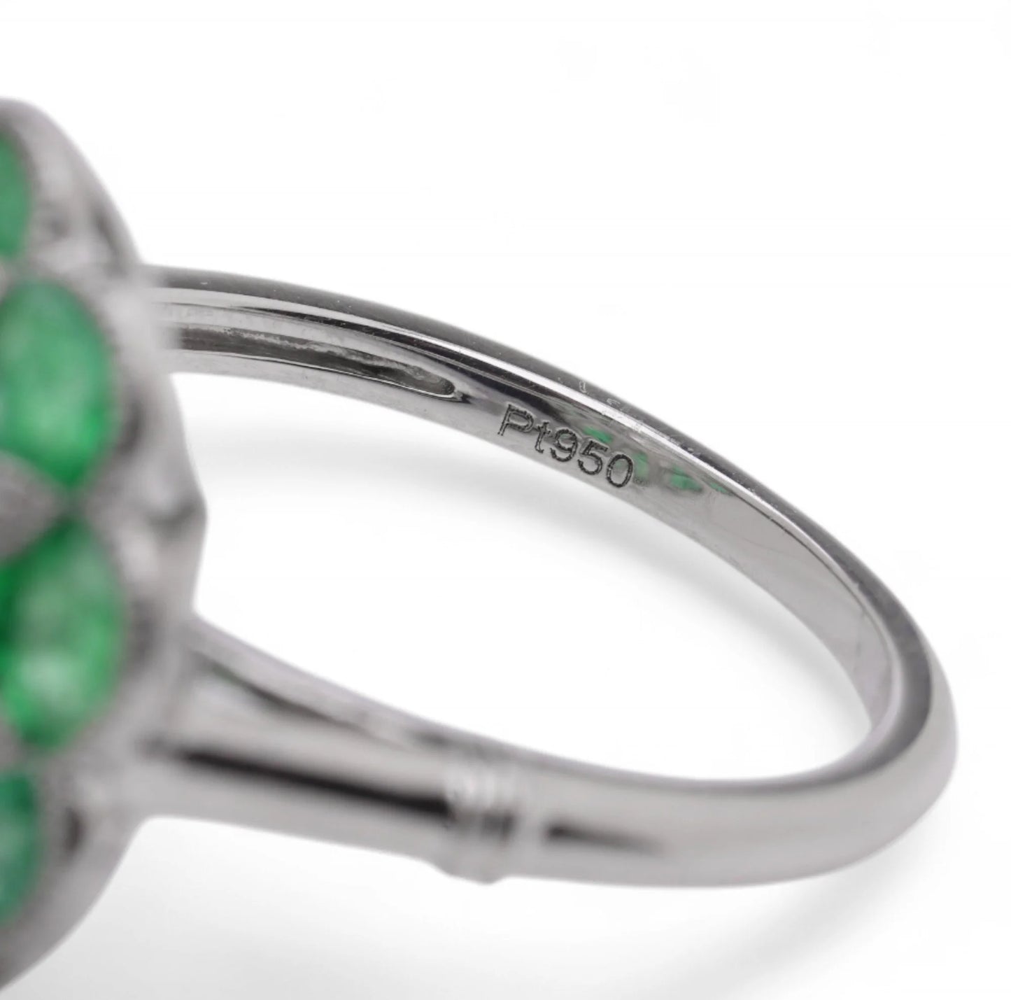 Contemporary Diamond and Emerald Flower Cluster Engagement Ring in Platinum