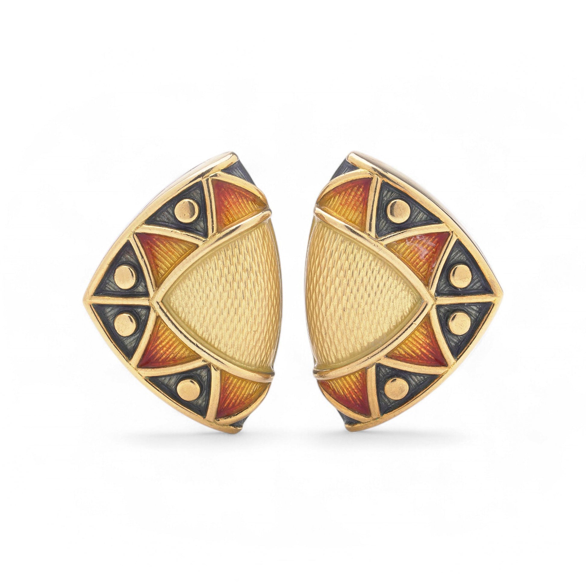 Vintage De Vroomen Enamel and 18ct Gold Clip On Earrings