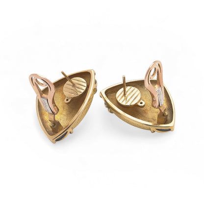 Vintage De Vroomen Enamel and 18ct Gold Clip On Earrings