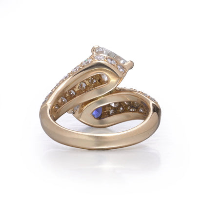 Heart Cut Sapphire and Diamond Toi et Moi Crossover Ring in 18ct Yellow Gold