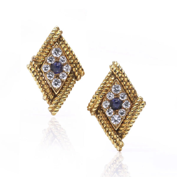 Asprey 18ct Gold Sapphire and Diamond Clip On Earrings