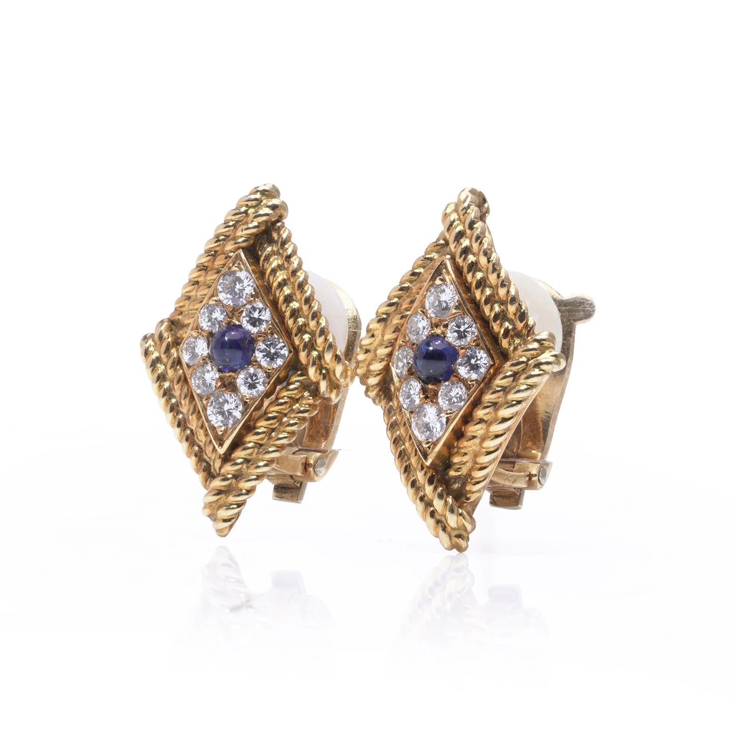 Asprey 18ct Gold Sapphire and Diamond Clip On Earrings