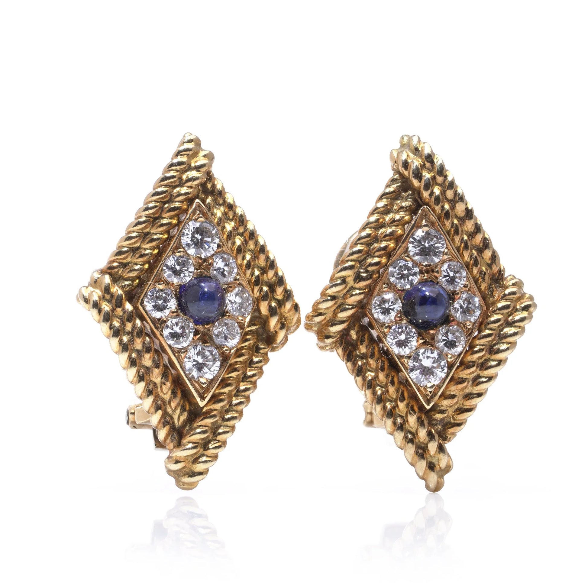 Asprey 18ct Gold Sapphire and Diamond Clip On Earrings