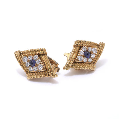 Asprey 18ct Gold Sapphire and Diamond Clip On Earrings