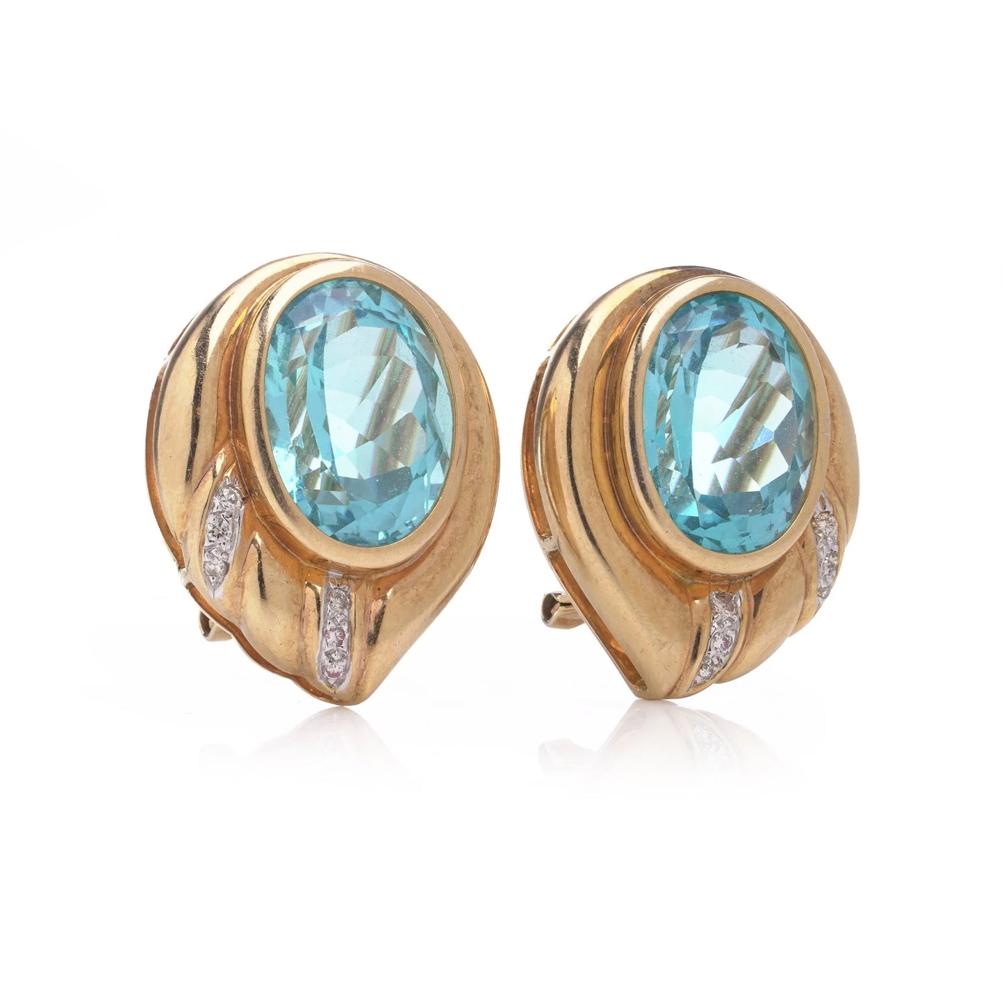 Vintage 20cts Blue Topaz and Diamond Clip On Earrings