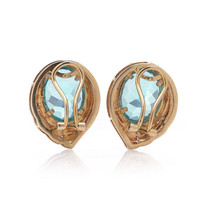 Vintage 20cts Blue Topaz and Diamond Clip On Earrings