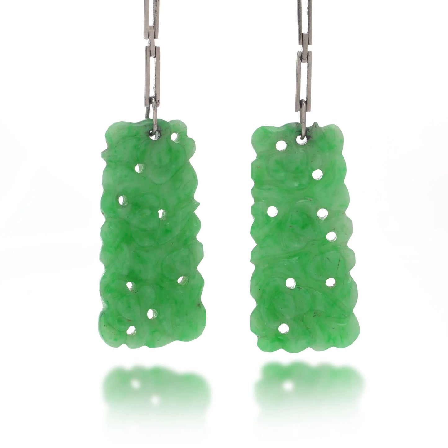 18kt Gold Drop Earrings with Carved Jade and Pearls, Circa 1930–1950s