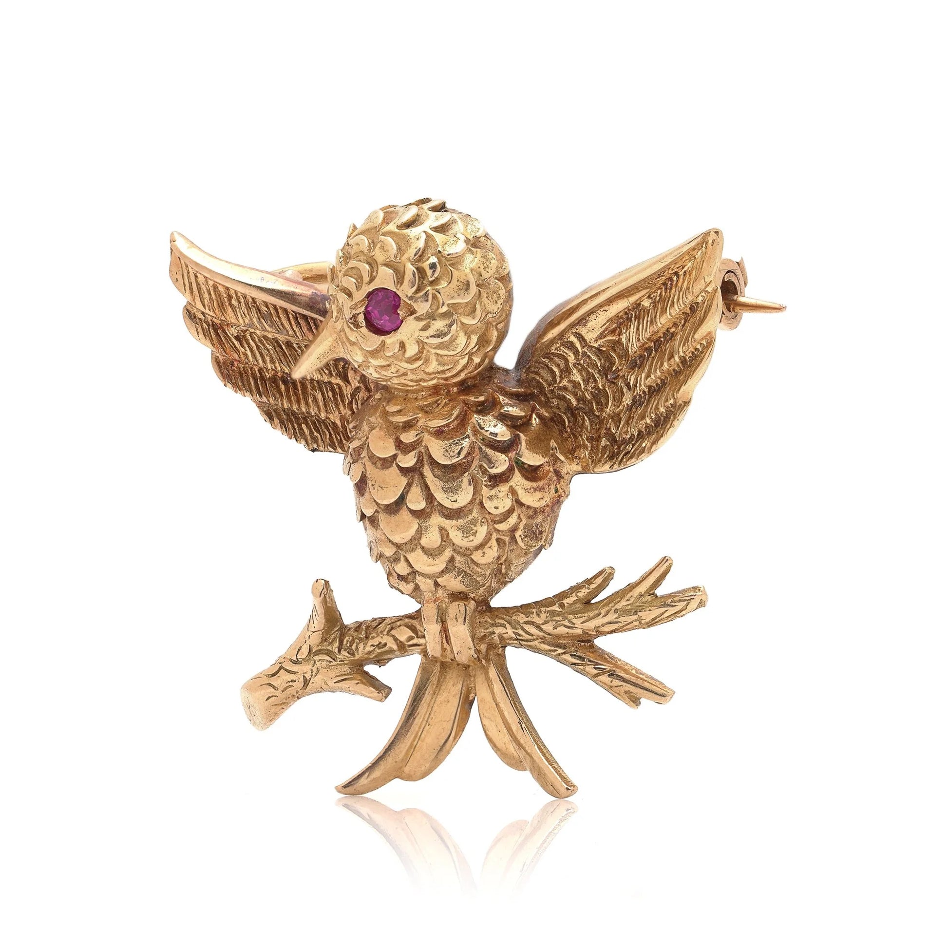 Boucheron Paris 18ct Gold Bird Brooch with Ruby Eye, Circa 1920s