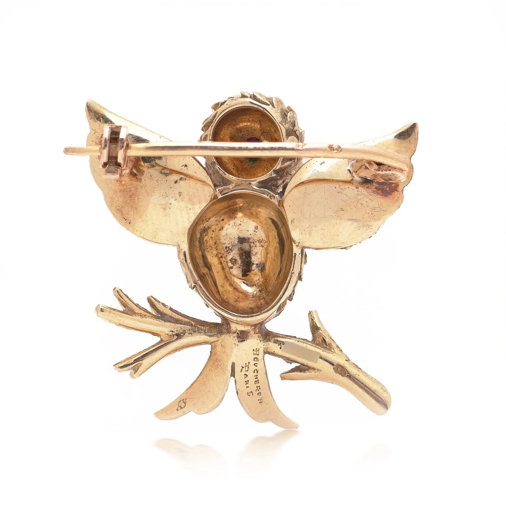 Boucheron Paris 18ct Gold Bird Brooch with Ruby Eye, Circa 1920s