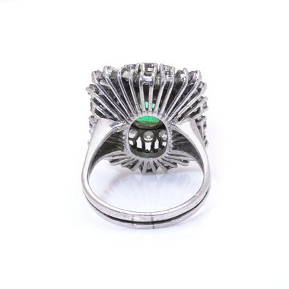 Vintage White Gold Ring with 4ct Colombian Emerald and Diamonds