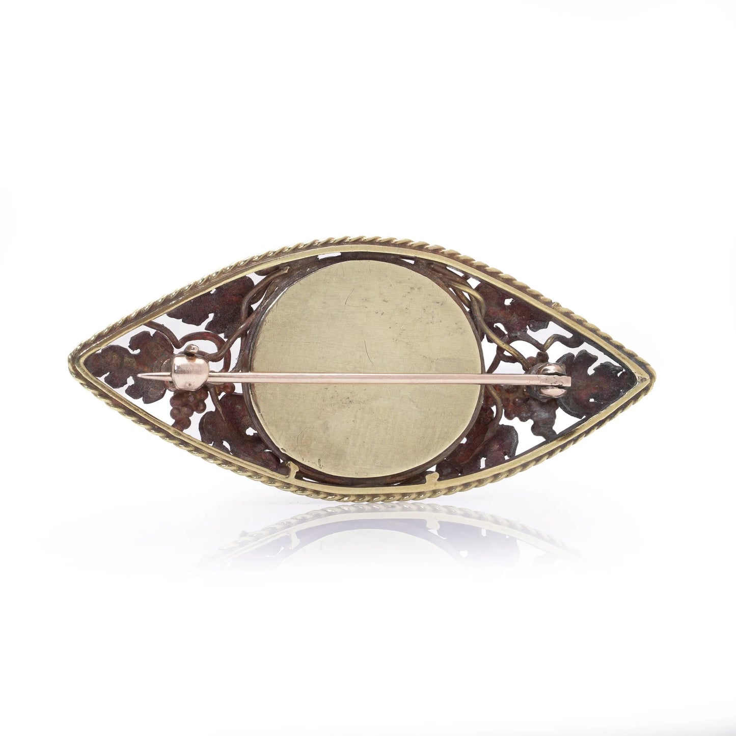 Art Nouveau Tahitian Pearl and Gold Navette Shaped Brooch, Circa 1910