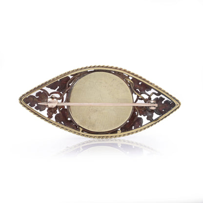 Art Nouveau Tahitian Pearl and Gold Navette Shaped Brooch, Circa 1910