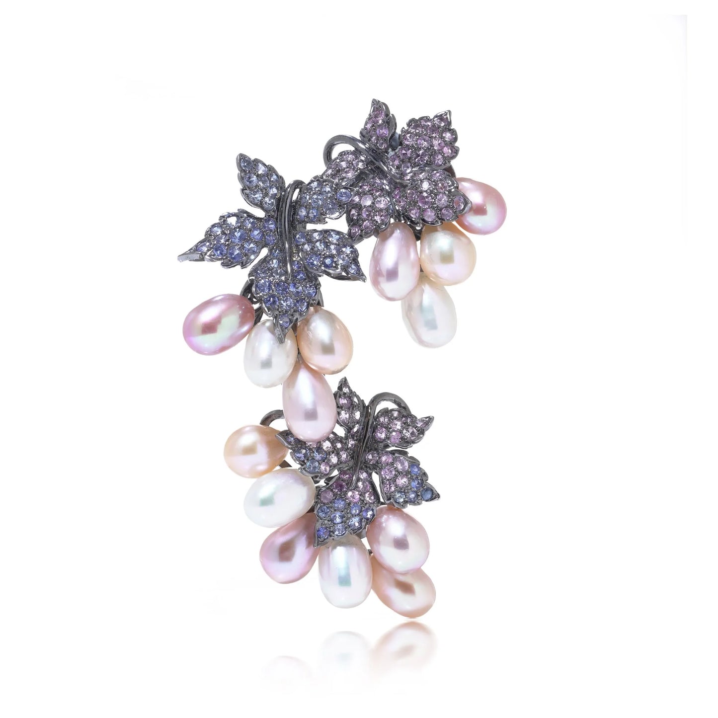 Mixed Cultured Pearl with Blue and Pink Sapphire Brooch