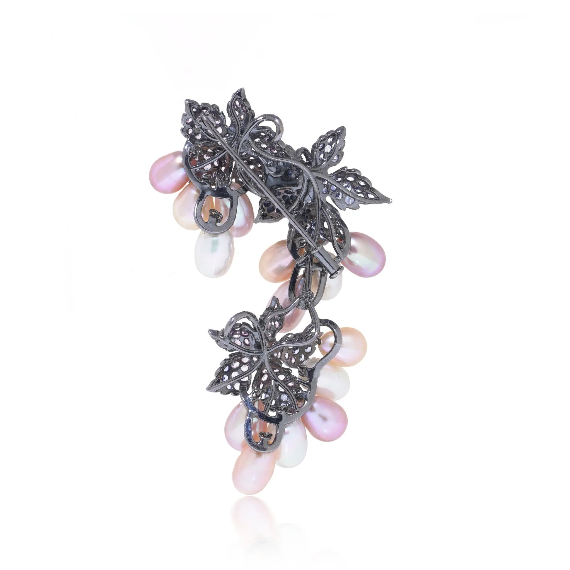 Mixed Cultured Pearl with Blue and Pink Sapphire Brooch