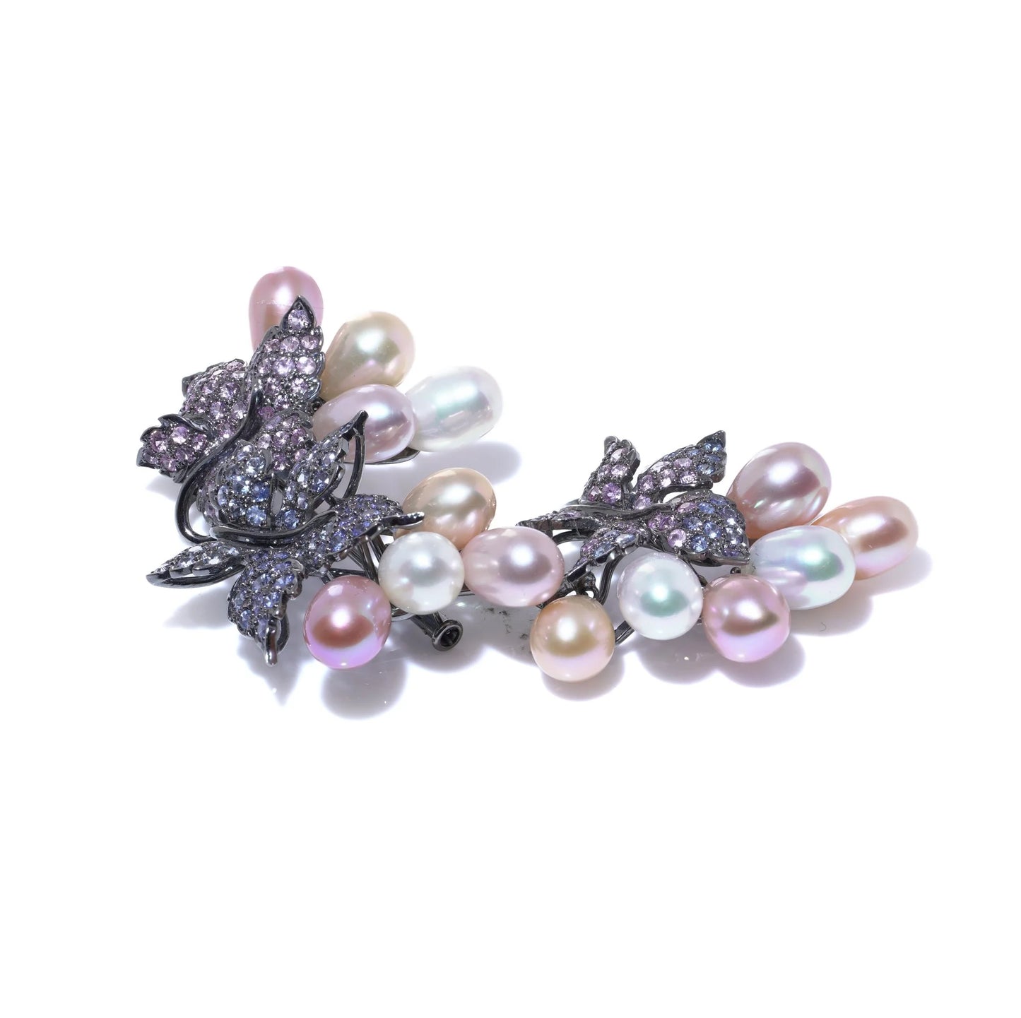 Mixed Cultured Pearl with Blue and Pink Sapphire Brooch