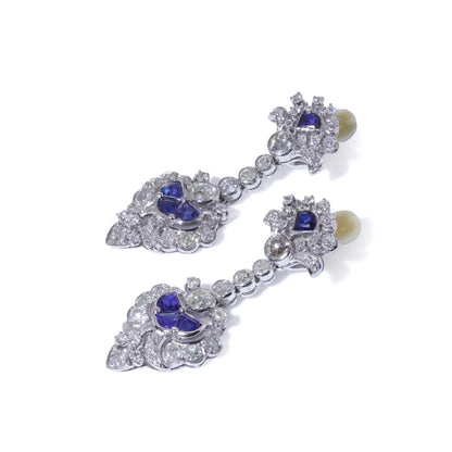 Art Deco Sapphire & Diamond Day and Night Clip-On Earrings